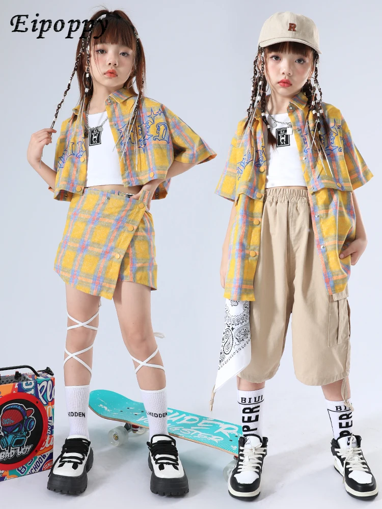 Girl Jazz Costumes Kids Hip Hop Trendy Clothes Catwalk Plaid Suit Trendy Cool Hip Hop Drum Kit Performance Costumes