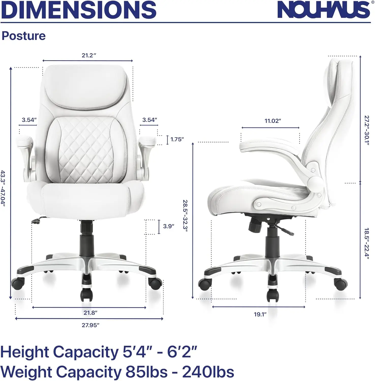 Nouhaus +Posture Ergonomic PU Leather Office Chair. Click5 Lumbar Support with FlipAdjust Armrests. Modern Executive Chair and C