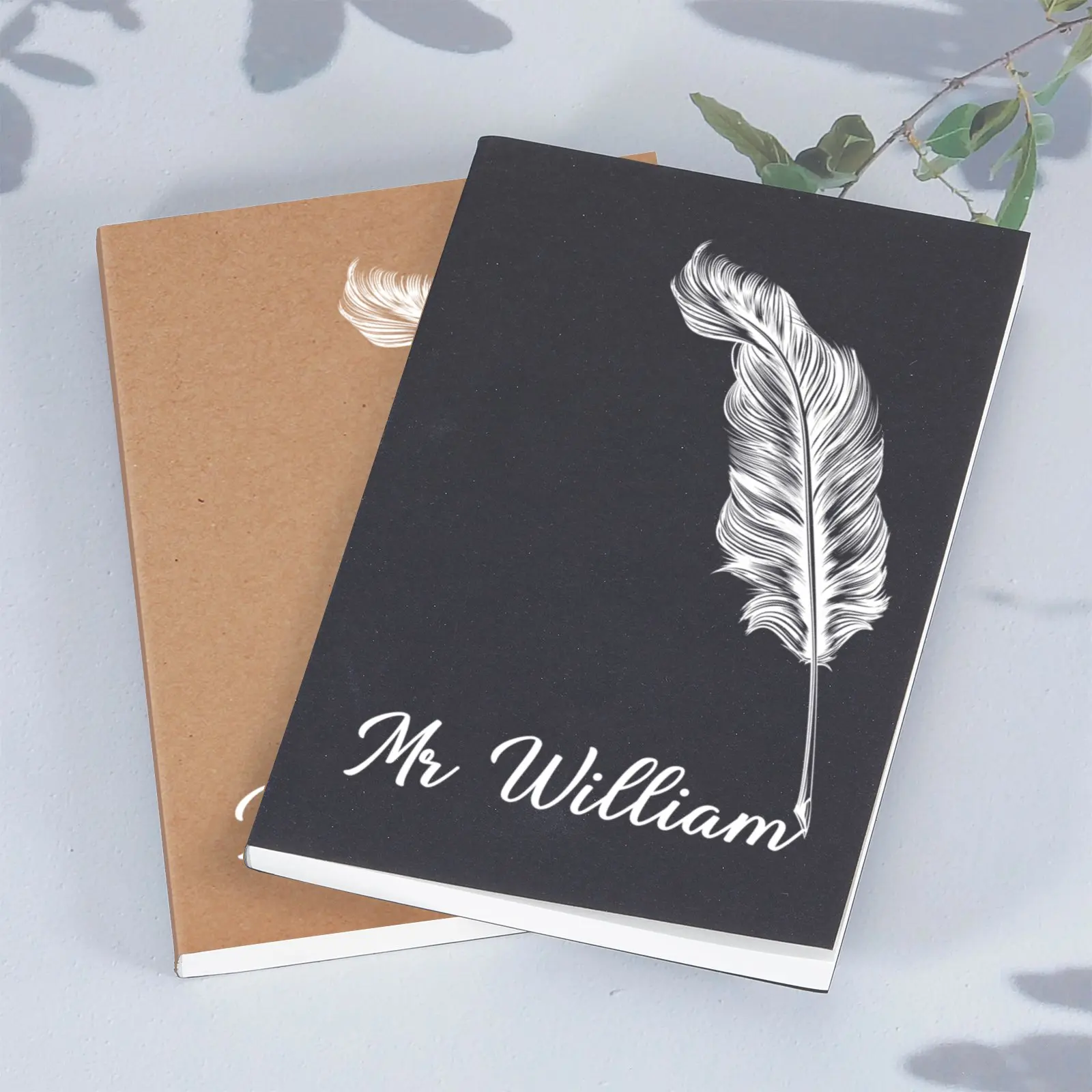 Customized Name Kraft Brown Paper Notebook Sketch Book Blank Notebook Journal Scrapbook Supplies Personalized Feather Notepad