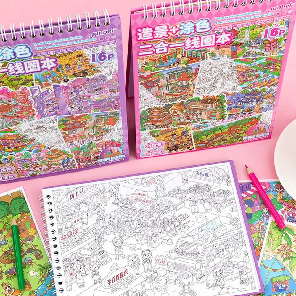 

New Cartoon Sticker Book Stress Relief Educational Coloring Book DIY PET Pocket Scene Kit for Children Kids