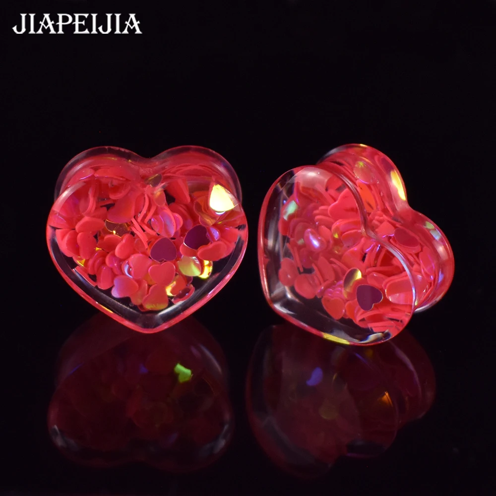 8-30mm Pink Heart-shaped Acrylic Ear Tunnels Plug and Gauges Ear Expander Stretching Studs Body Piercing Jewelry