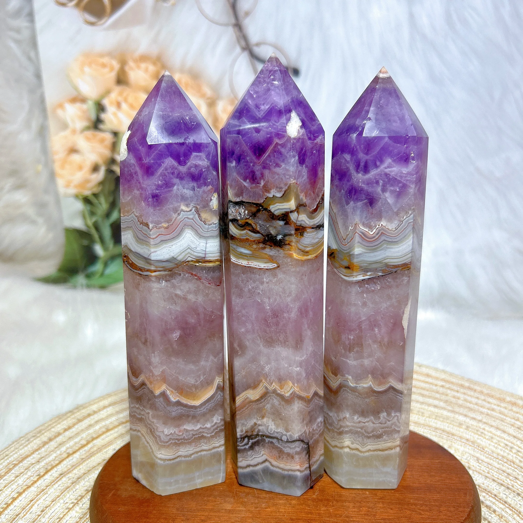 

High Quality Natural Crystals Amethyst Lace Agate Large Tower Point Healing Crafts Desk Reiki Home Decorations Room Decor Gift