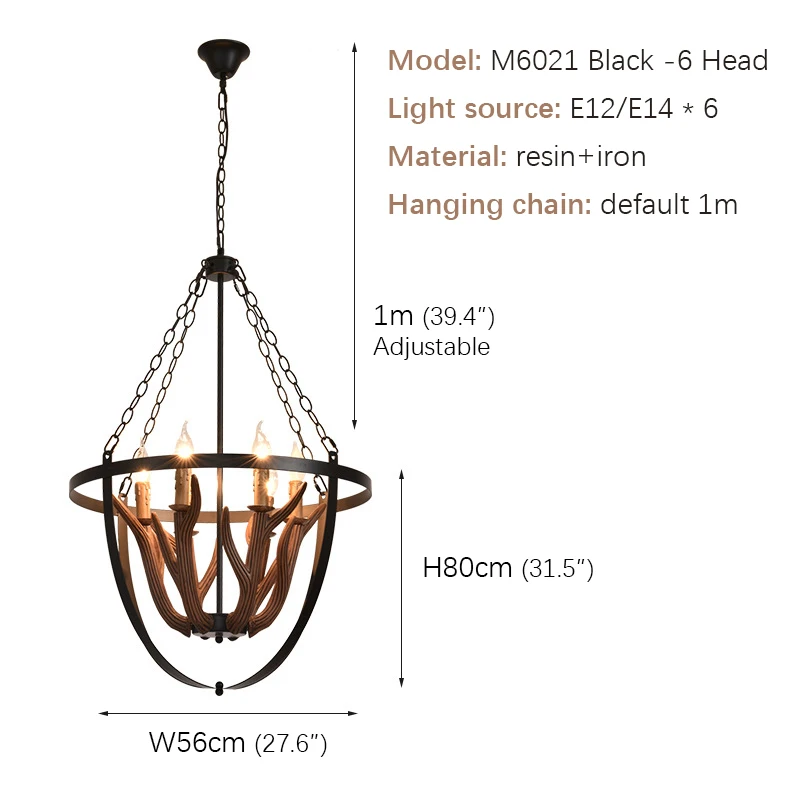 OUFULA-Lámpara colgante de cuerno de ciervo Retro americano, estilo Industrial, sala de estar, comedor, dormitorio, estudio, decoración de granja