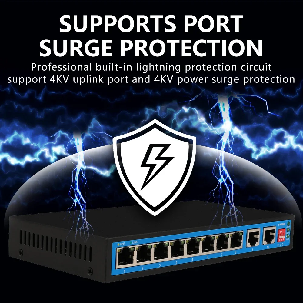 

POE Switch For IP Camera home NVR POE Switch 4/8 Ports 10/100/1000Mbps Ethernet Switch Support AI Watchdog Port self-healing