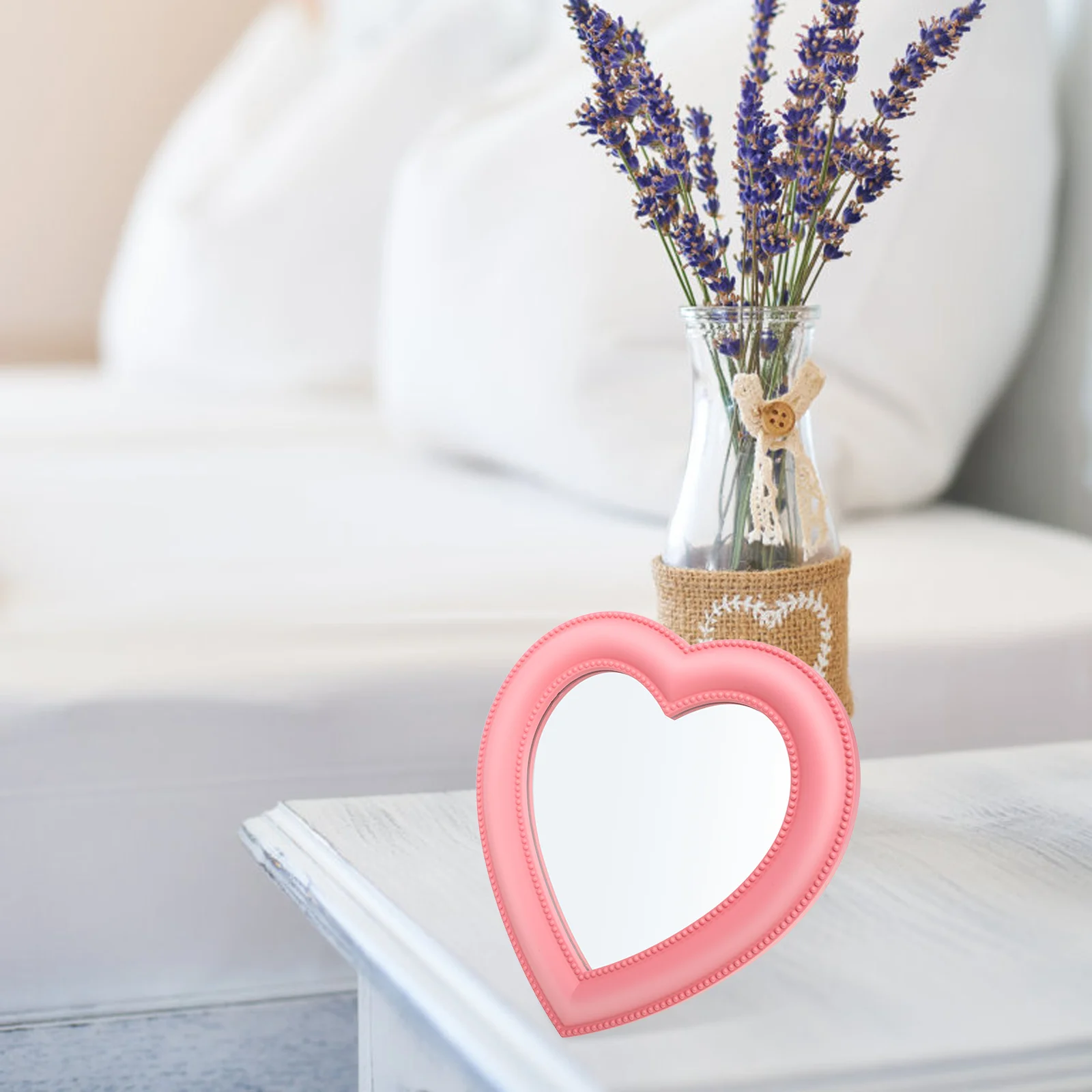 Hartvormige make-upspiegel Desktop verstelbare hoek Tafelblad Wandgemonteerde staande spiegel voor slaapkamer