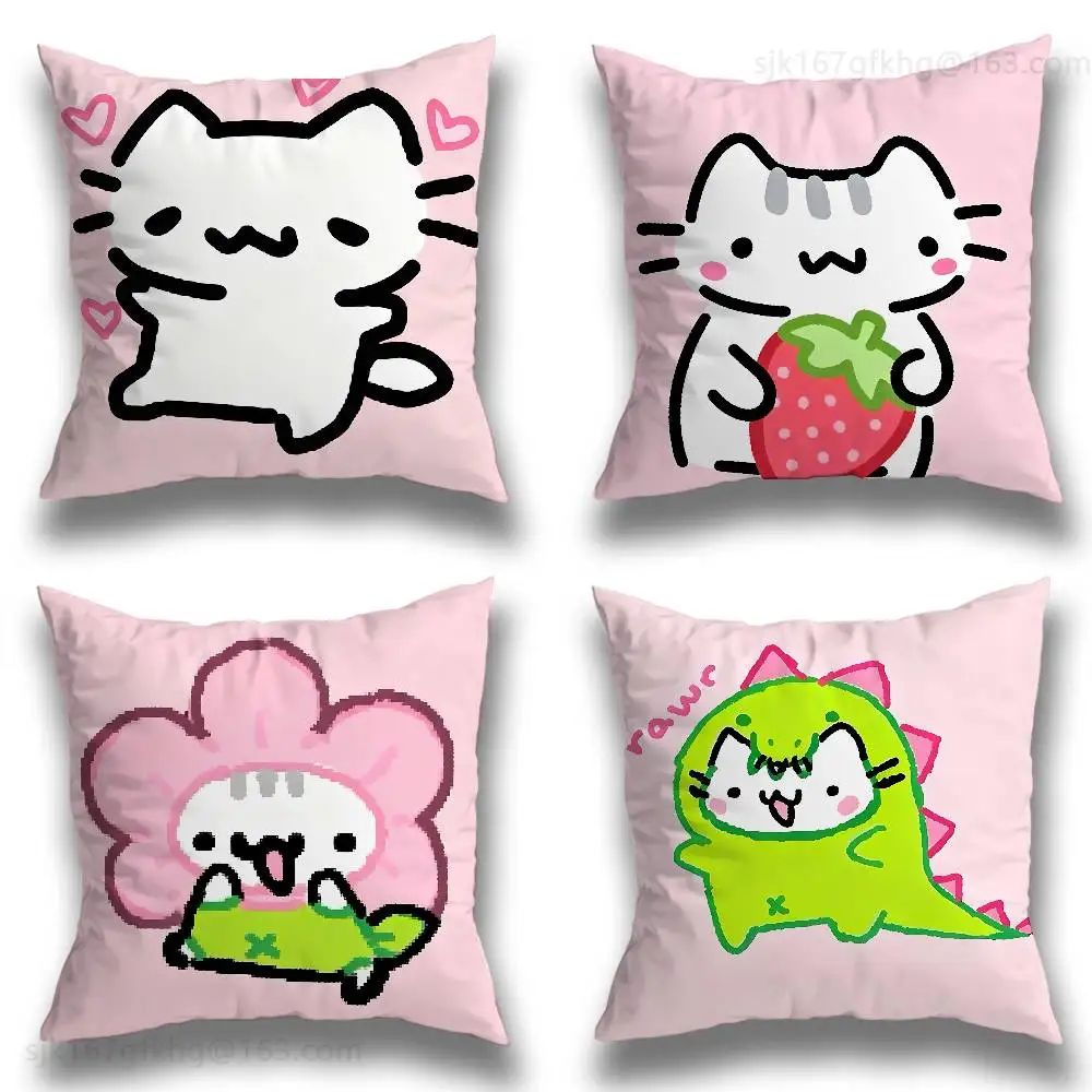

Cute Strawberry Cat Pillow Case Square Double-Sided Printing Short Plush Sofa Cushion Cover Bedroom Bedside Pillow