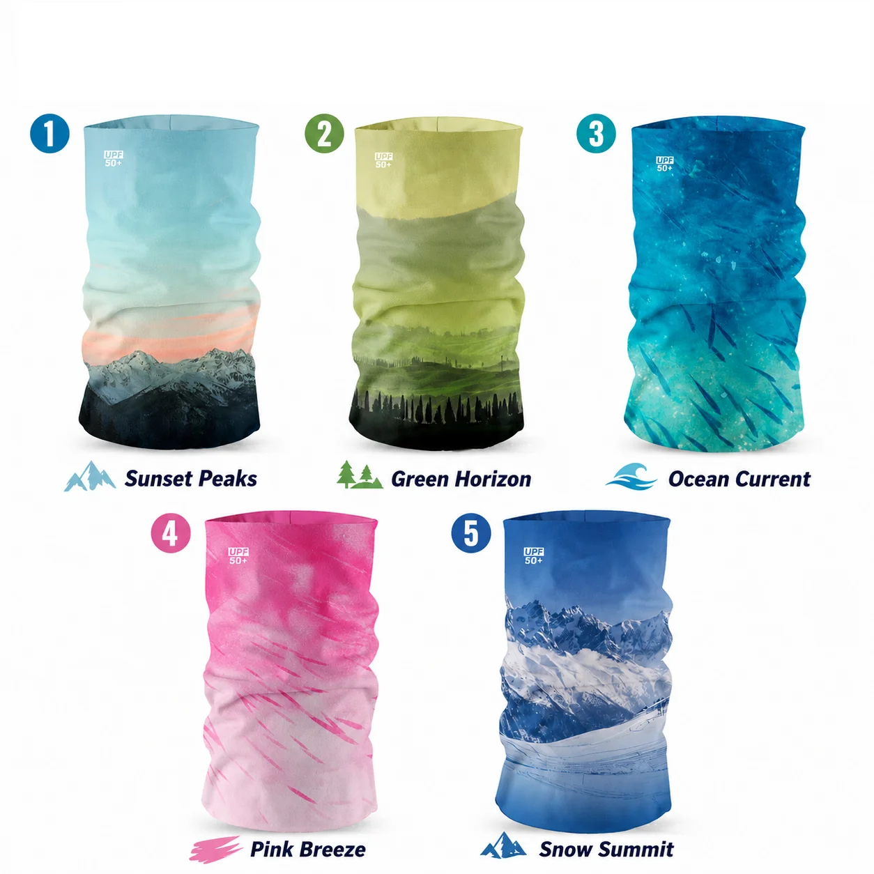 UPF50+ Outdoor Magic Neck Gaiter Digital Print Sun Protection Face Cover Breathable Multi‑use Bandana for Cycling Fishing Sports
