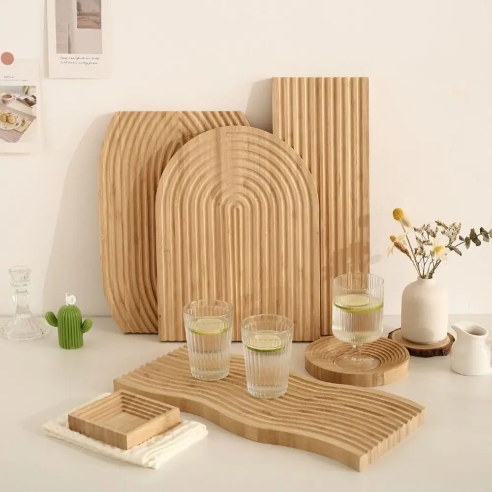 New Geometric Wooden Serving Tray Boho Style Multi-use Serving Tray Photo Props for Fruit Bread Vegetables Coffee