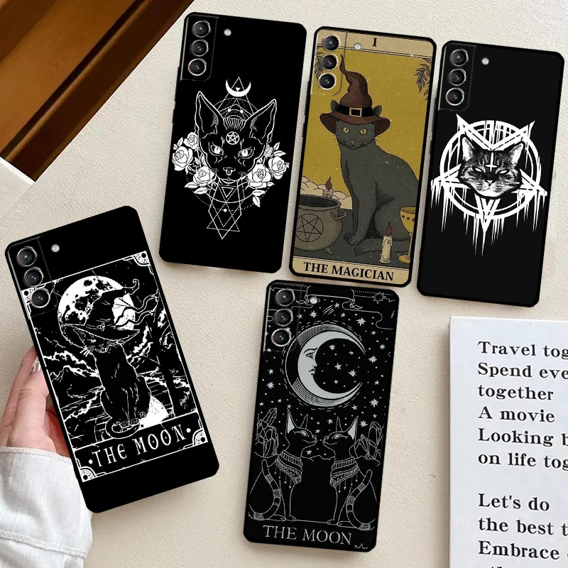 Moon Tarot Witch Cat Cover For Samsung Galaxy S24 S23 S22 S21 Ultra Plus S20 FE S8 S9 S10 Note 10 20 Ultra Case