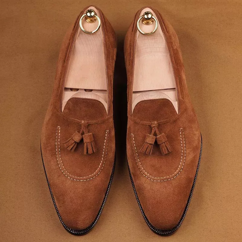 Loafers Men Brown Green Flock Fringe Casual Breathable Slip-On Solid Shoes for Men Zapatos De Hombre