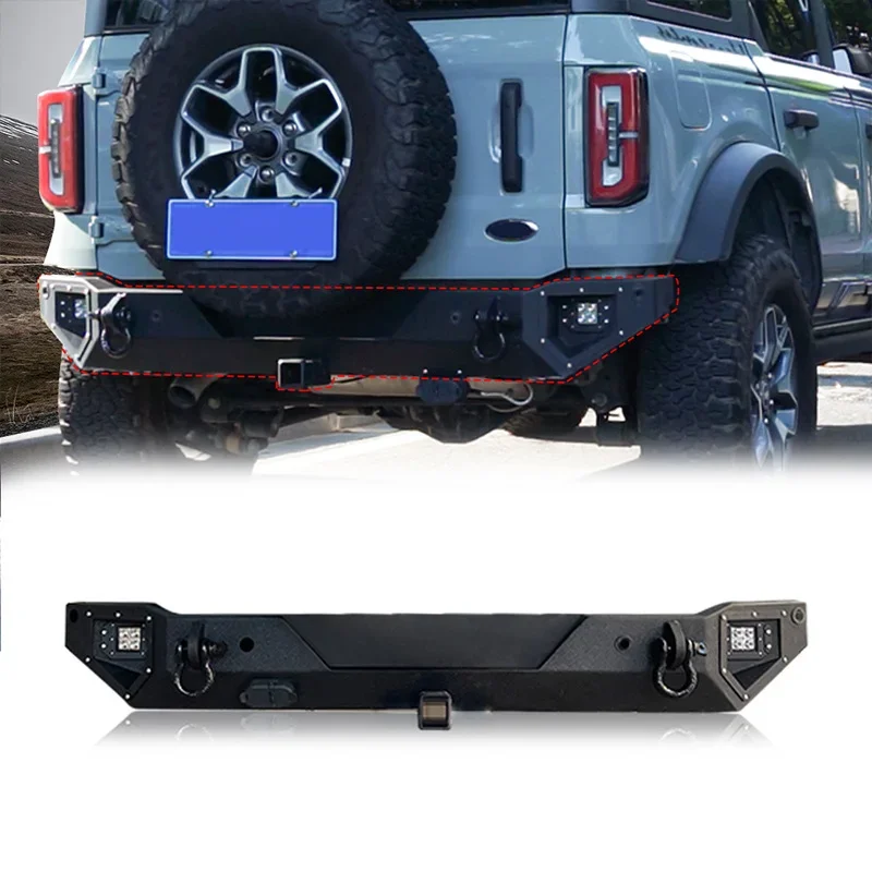 Rear Bumper Compatible with 20212022 2023 Ford Bronco with Winch Plate Led Lights Sensor Mounting Hole D-Rings