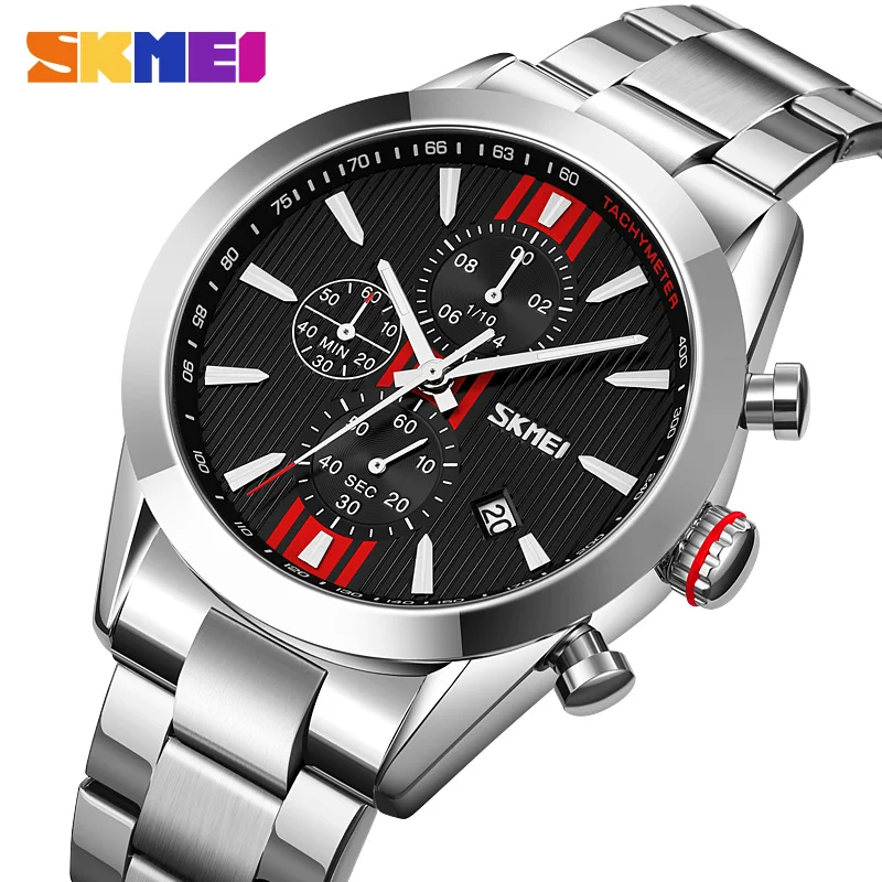 SKMEI Japan Quartz Movement Watches Mens Luxury Full Steel Stopwacth Waterproof Wristwatches Time Date Clock Male reloj hombre