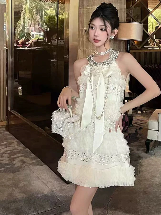 

Ele High Waist Midi Dr with Knot Embellied with Diamo And Pearls for Summer Season New Arrival 2025