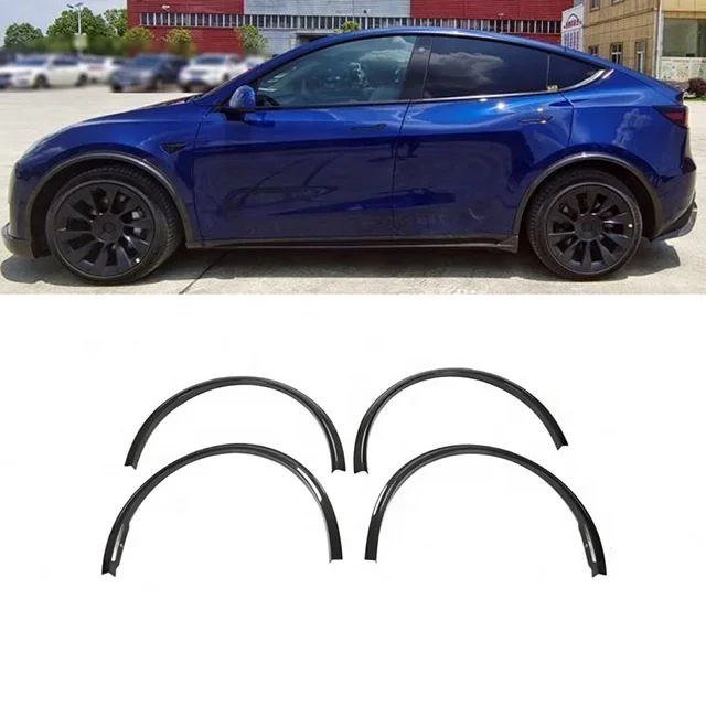 

Creease Dry Carbon Fiber Wheel Eyebrow Arch Trim Lips Fender Flares Protector For Tesla Model Y 2019-2021