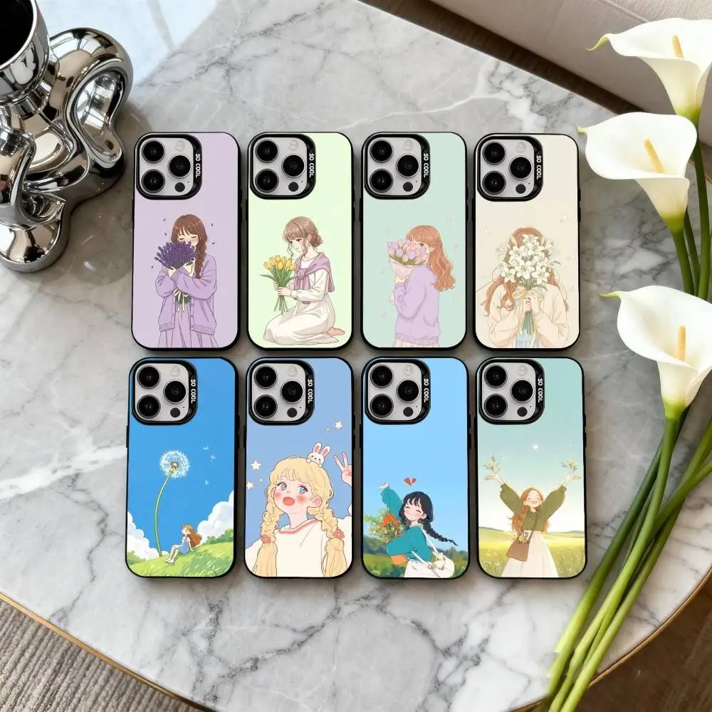 

D-Dreamy G-Glow Vibe cartoon girl Phone Case For iPhone17,16,15,14,13,12,11 Plus,Pro Max Black Candy silver phone case