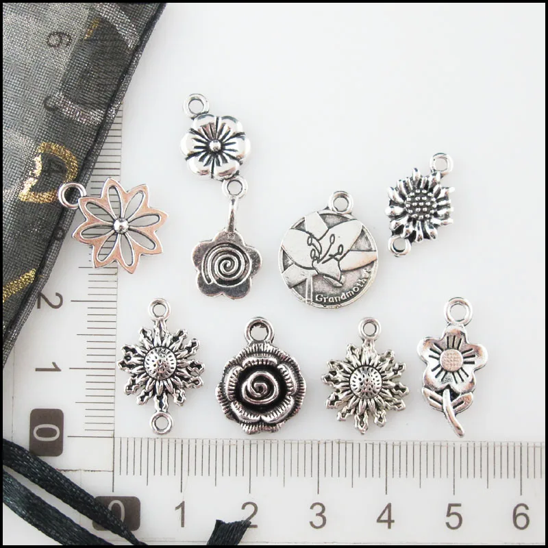 Fashion New Sunflower Star Rose Flower Charms Tibetan Silver Plated Pendants For Gifts Jewelry