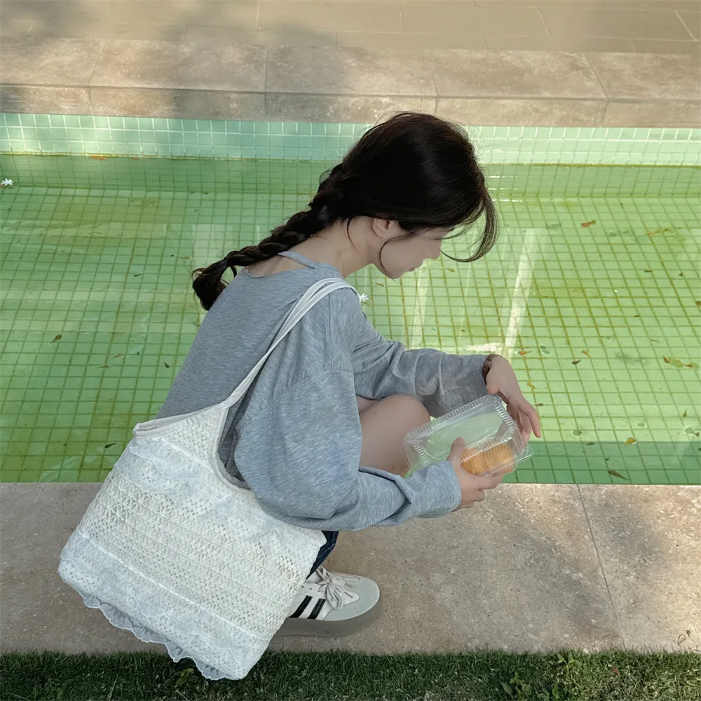 Summer Casual Vacation Fairy Lace Mesh Tote Bag Underarm Single Shoulder Sling Bag Large Capacity Commuting Women's Handbag Bag