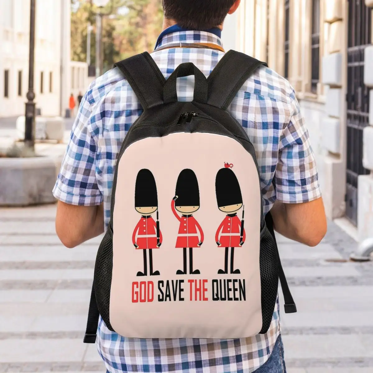 London Queen Guard United Kingdom Soldier Retro British Souvenir UK Backpack Boys Girls BookBag School Bag Laptop Shoulder Bags