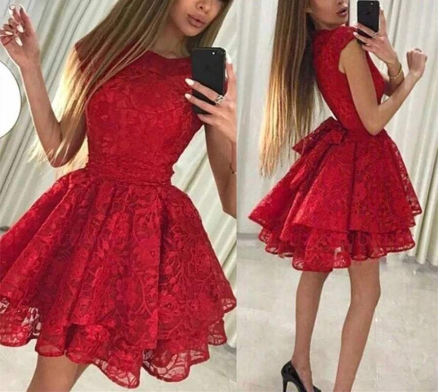 

Bealegantom Princess Red Lace Short Homecoming Dresses A Line Mini Graudation Cocktail Prom Party Gown QA230