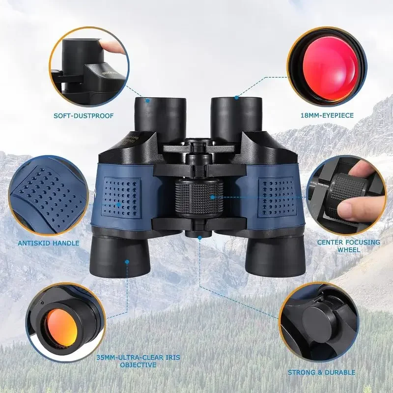 Adult Night Vision Binoculars 60x60 1000M Professional Waterproof High-Power Optical Binoculars