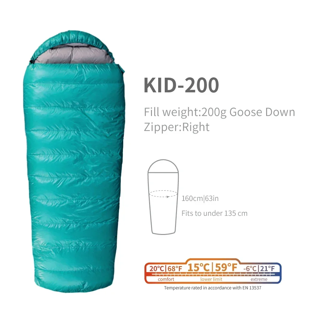 AEGISMAX KID200-600 Series Child Sleeping Bag 800FP Goose Down Ultralight Outdoor Camping Hiking Sleeping Bag for Children