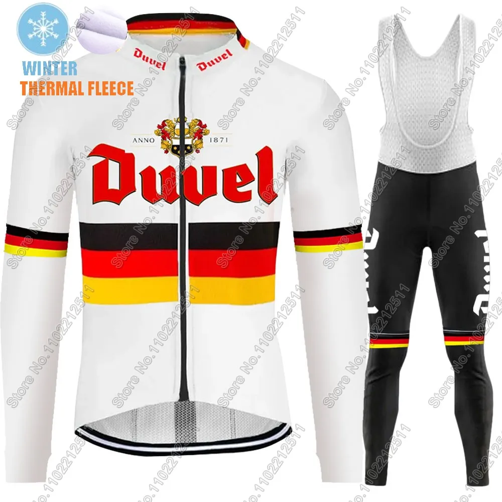 Winter Duvel Germany 2024 Cycling Jersey Set Men Thermal Fleece Clothing Suit Long Sleeve MTB Bike Road Pants Bib Maillot Ropa