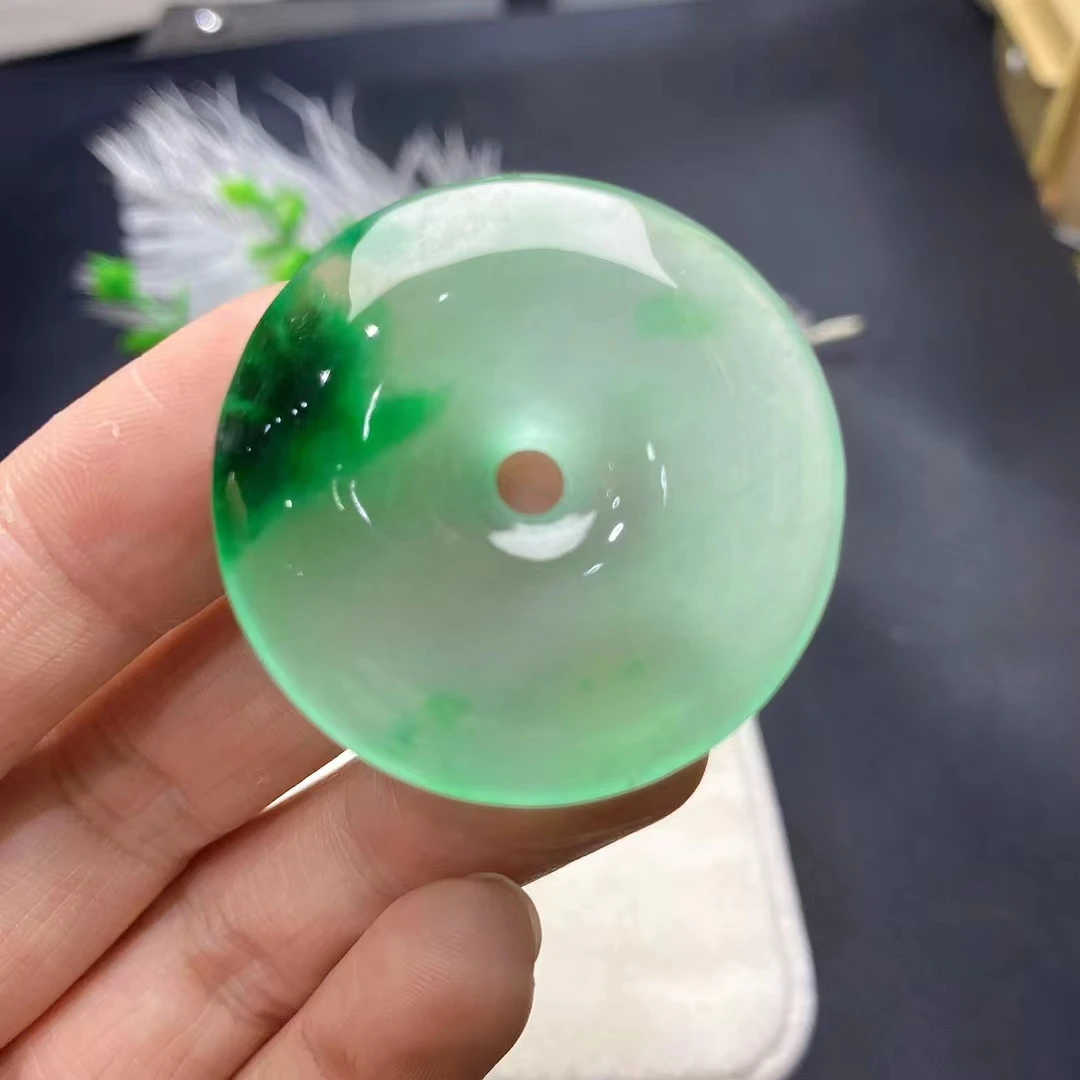 

Emerald Ice Seed Floating Flower Pendant Natural Pattern High-end Jadeite Lucky circular Pendant JADE Necklace Chain Jewelry