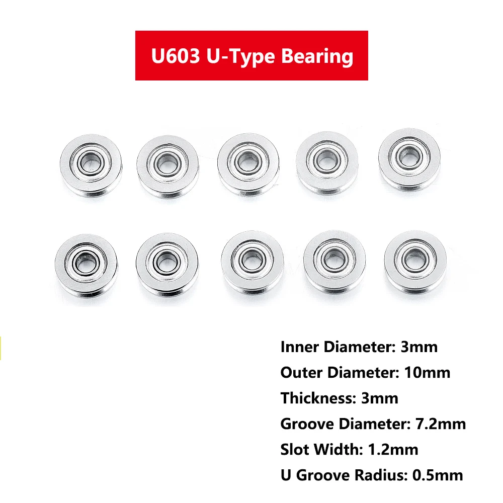 

10pcs U603 U-Type Bearing Pulley Metal Guide Pulley Rolling Bearing U Groove Roller Wheel 3x10x3mm For Driving Mechanical