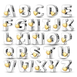 925 Sterling Silver A- Z Alphabet Charms Bead DIY LOVE Letter With Heart Dangle Fit Original Bracelet Jewelry Gift
