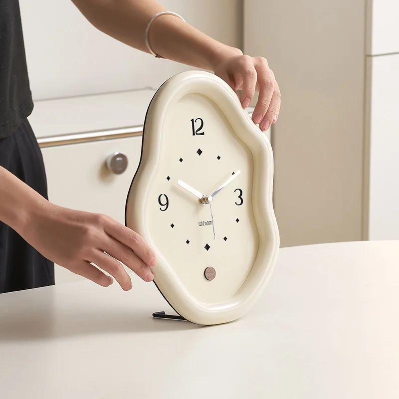 Wooden Clock Ins Simple Desktop Decoration Home Cream Style Clock Living Room Entrance Desk Clock Fun Decoration Bedroom Clock