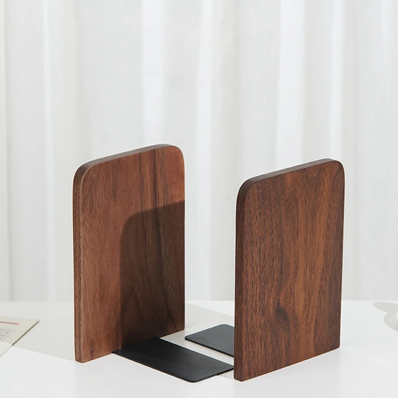 Walnut Wood Book Ends Heavy Duty Bookends For Shelves Sturdy Non-Skid Book Stand For Books Cds - 6.69 X 4.72 X 3.94 In