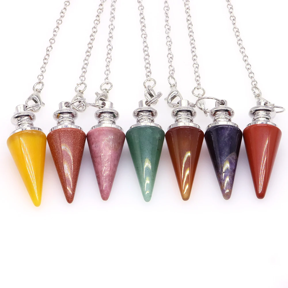 

Natural Stone Amethysts Healing Pendulum for Dowsing Spiritual Divination Cone Crystal Conical Quartz Pendants Necklace Jewelry