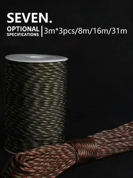9 núcleos 550 paracord cabo 5 15 30 m dia.4mm para acampamento ao ar livre sobrevivência cordão pára-quedas corda caminhadas tenda acessórios