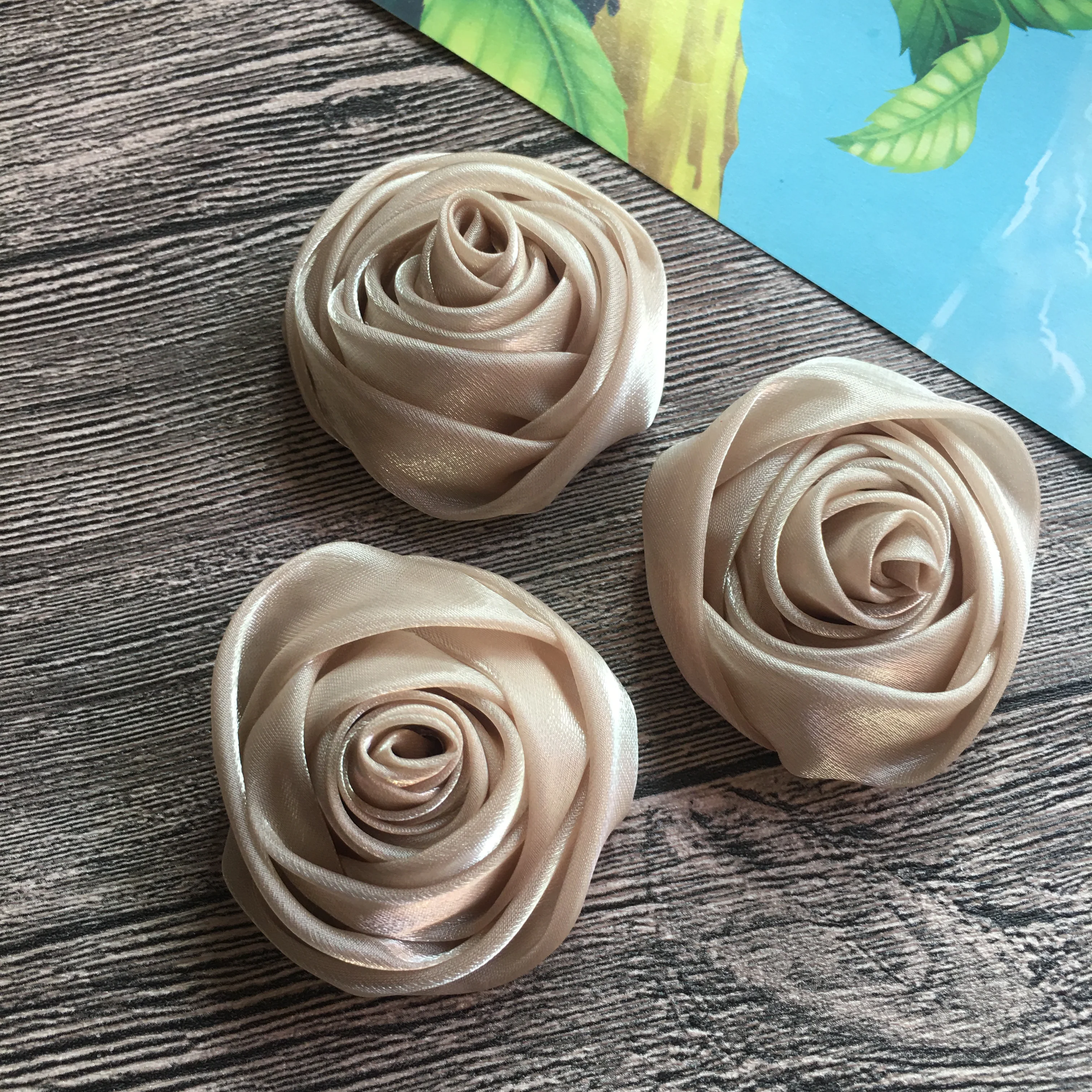 2.0 Inch Solid Fabric Rose Flowers Rolled Rosette Flat Back Children DIY Accessories Organza Rosette For Hats Shoes Garment