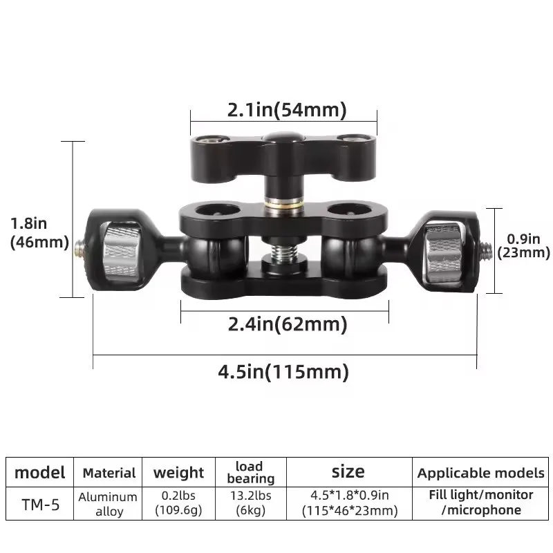 BEXIN TM-5 Articulating Magic Arm with Dual Ball Head for Tripod Phone Clip 1/4