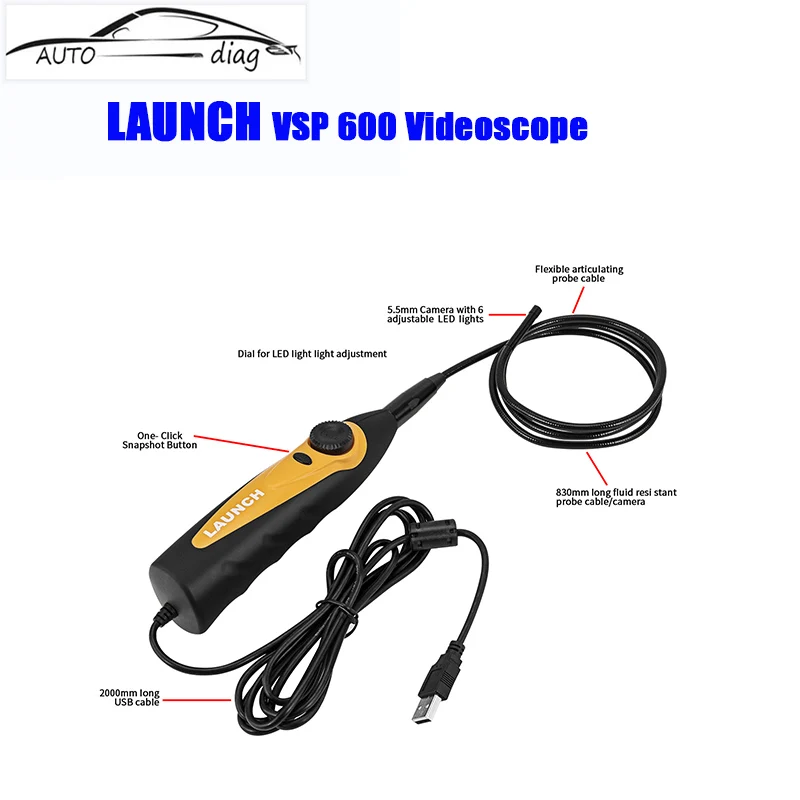 

LAUNCH VSP600 Videoscope Camera Endoscope Car Inspection Mirror Flexible IP67 Waterproof 6LED Adjustable for X431 V/PRO3S+/PAD V