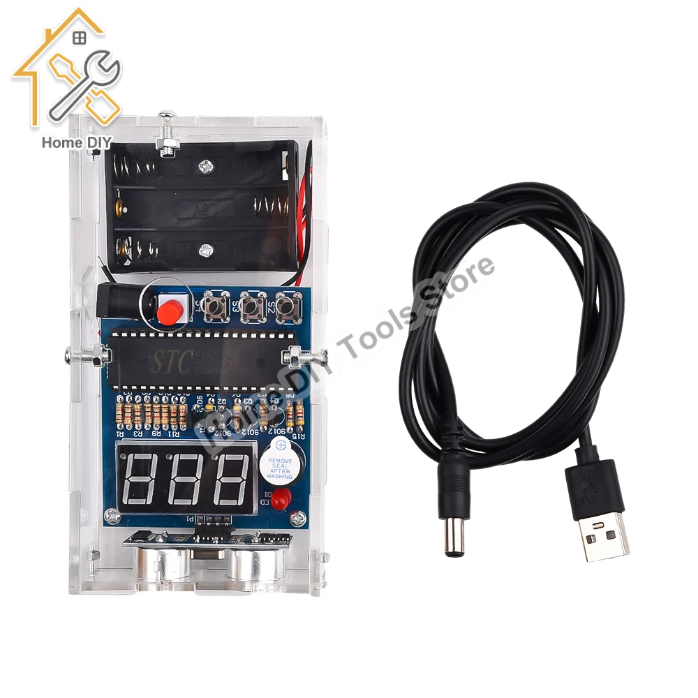 Ultrasonic Ranging Alarm Kit com bateria case HC-SR04 Módulo Sensor ultra-sônico para solda Praticando DIY