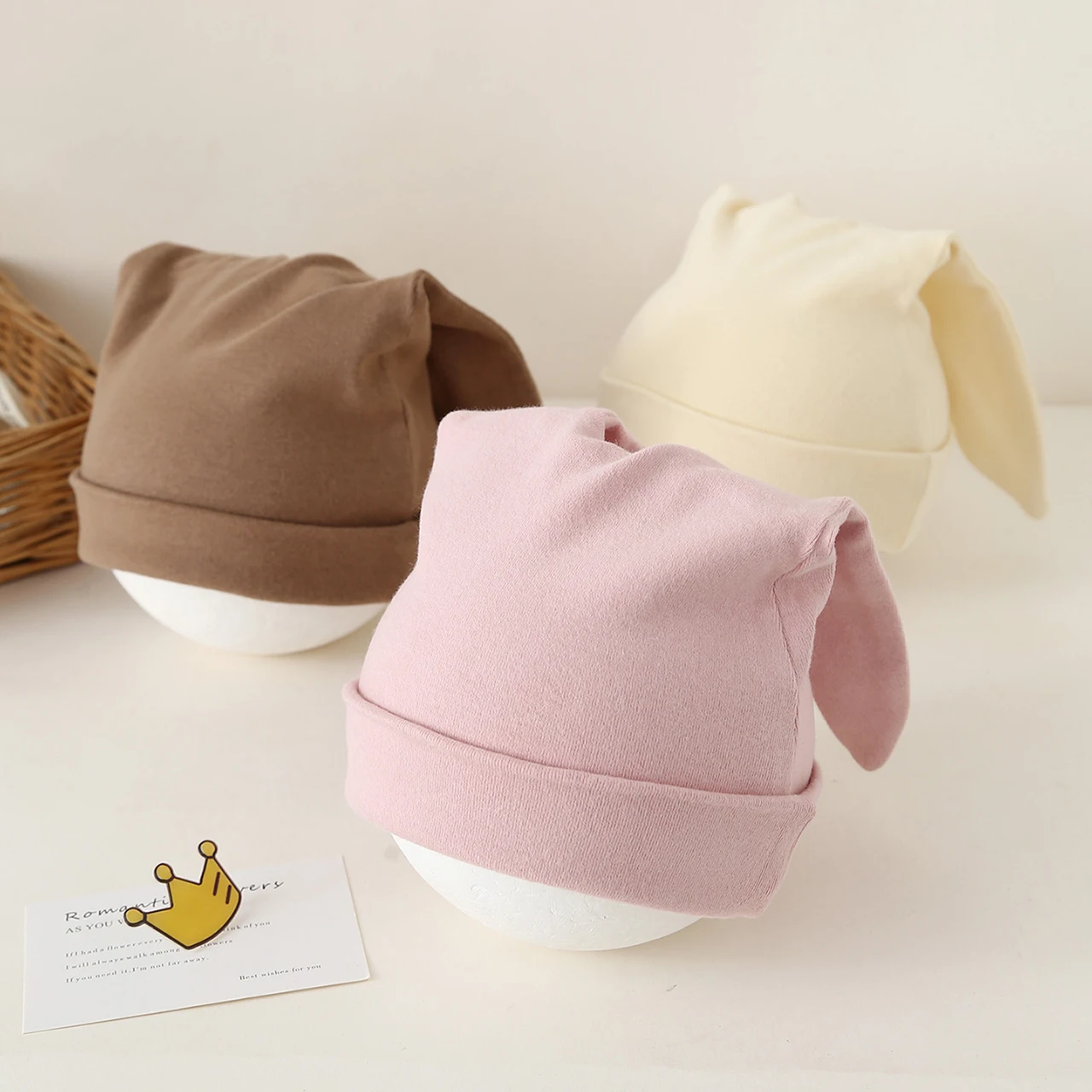 Cute Lop-eared Newborn Fetal Hat Autumn Single-Layer Warm Baby Knit Hats Solid Color Woolen Bonnet Cute Children Beanies 0-2Year - view 3