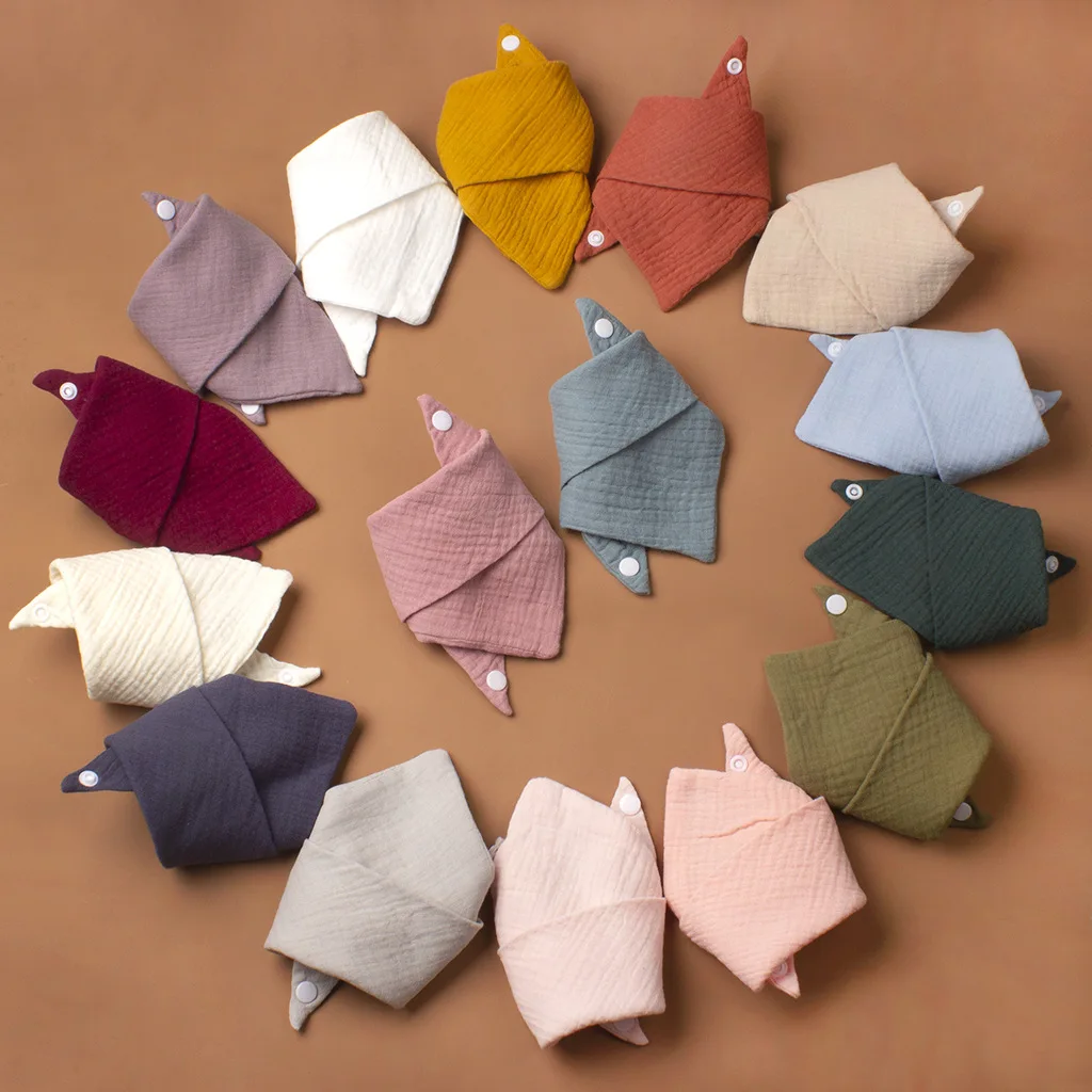 

Baby Gauze Drool Bib Double-layer Snap Button Newborn Bib Baby Supplies Boys Girls Solid Color Triangle Bib Children Drool Bib