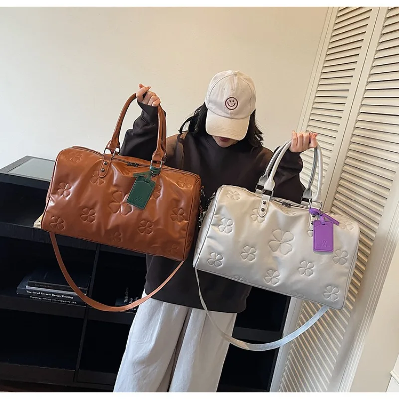 

2026 New PU Leather Embossed Travel Bag for Women Large Capacity Hand Carry Boarding Luggage Storage Fitness Bag