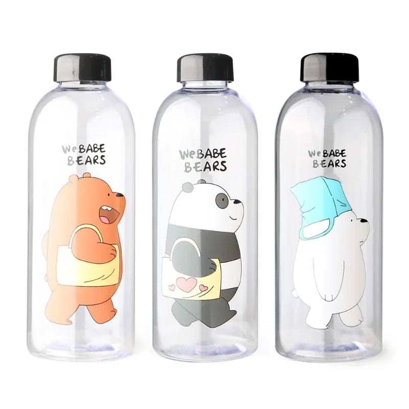 Water Bottles Cute Panda Bear Cup 1000ml With Straw Transparent Cartoon Water Bottle Drinkware Frosted Leak-proof Protein Shaker