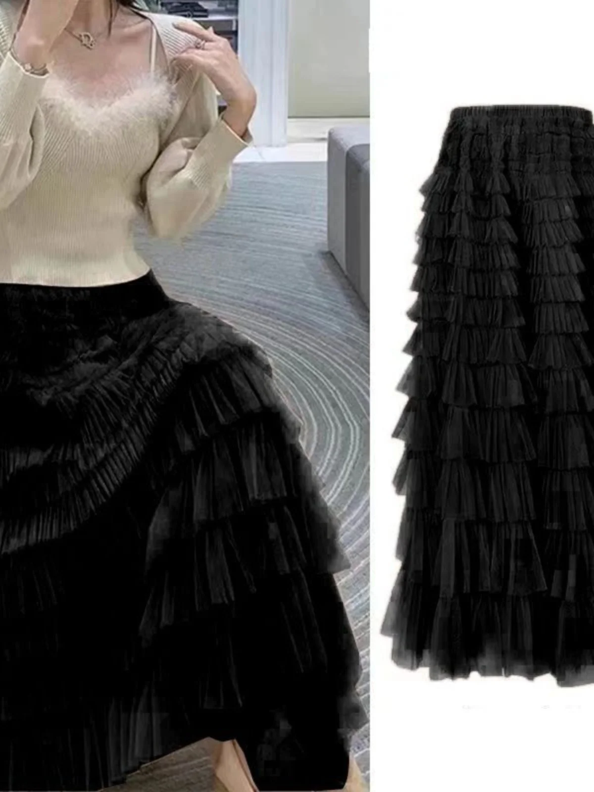 

Утягивающая юбка-торт с кружевным подолом, юбка-миди с высокой талией, уличная женская длинная юбка Faion для молодых женщин