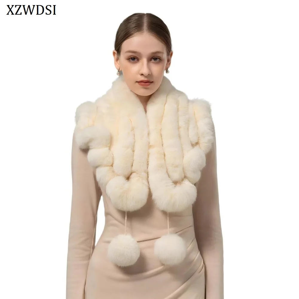 

Luxury Real Rabbit Fur Cape Ruffle Wraps Cheap Winter Warm Shawls with Pompom