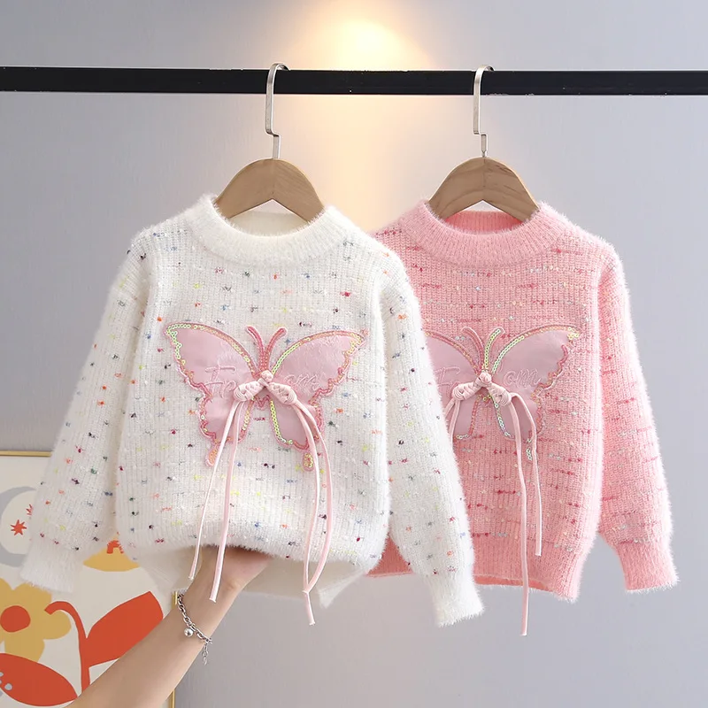 

Girls Knitted Sweater Autumn Winter Round Neck Pullover Comfortable Long Sleeved Tops Warm Base Layer Children Clothes 4-8 Years