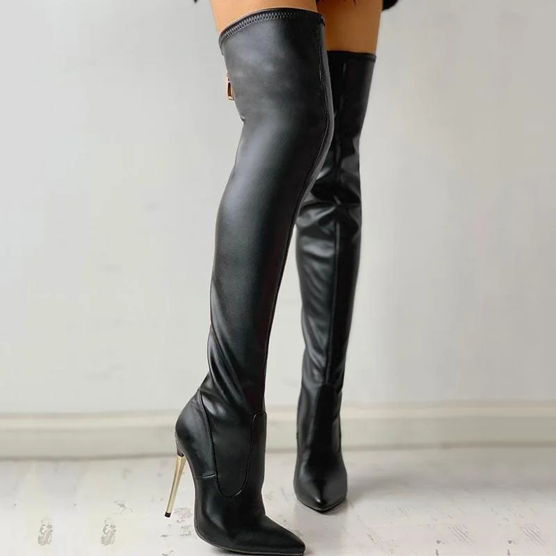 Sexy Crotch Thigh High Boots Over The Knee Elastic Stretch Boots Full Zipper Women Botas Mujer Sexy Knee High Heels Sock Boots