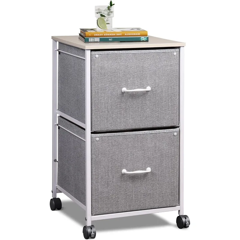 

Шкаф для хранения документов, 2 ящика, подставка для мобильного принтера для домашнего офиса, вертикальный шкаф для документов из ткани на колесиках, подходит для формата A4 или Letter, свет