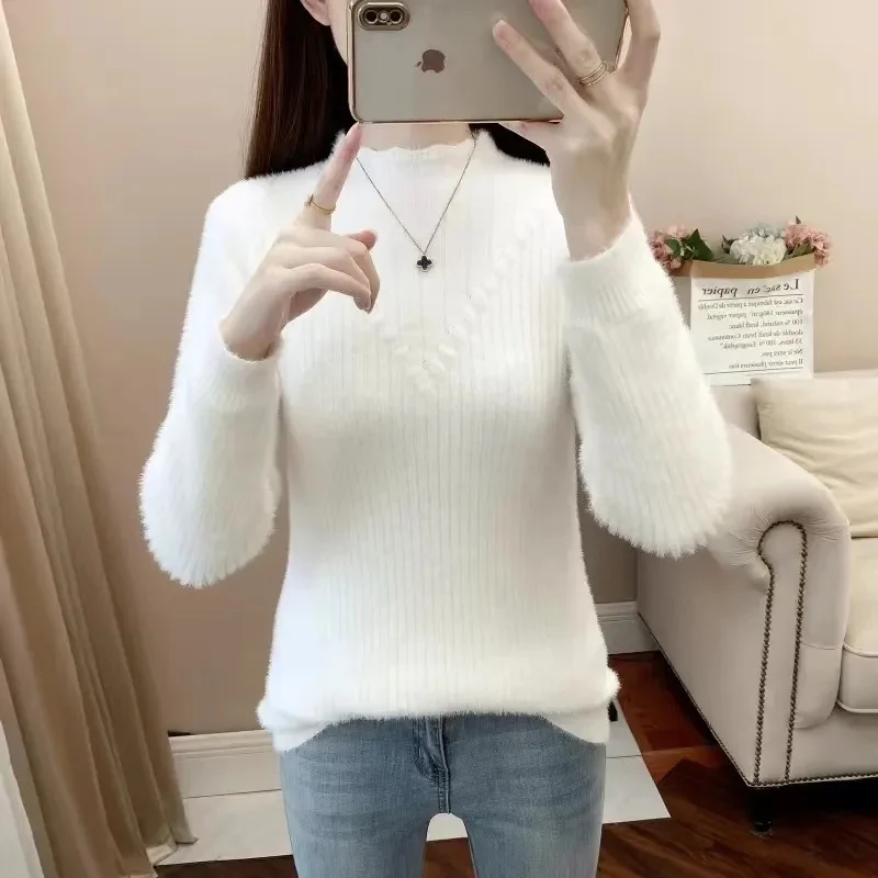 

2023 Autumn Winter Thick Sweater Women Knitted Ribbed Pullover Sweater Long Sleeve Turtleneck Slim Jumper Soft Warm Pull Femme