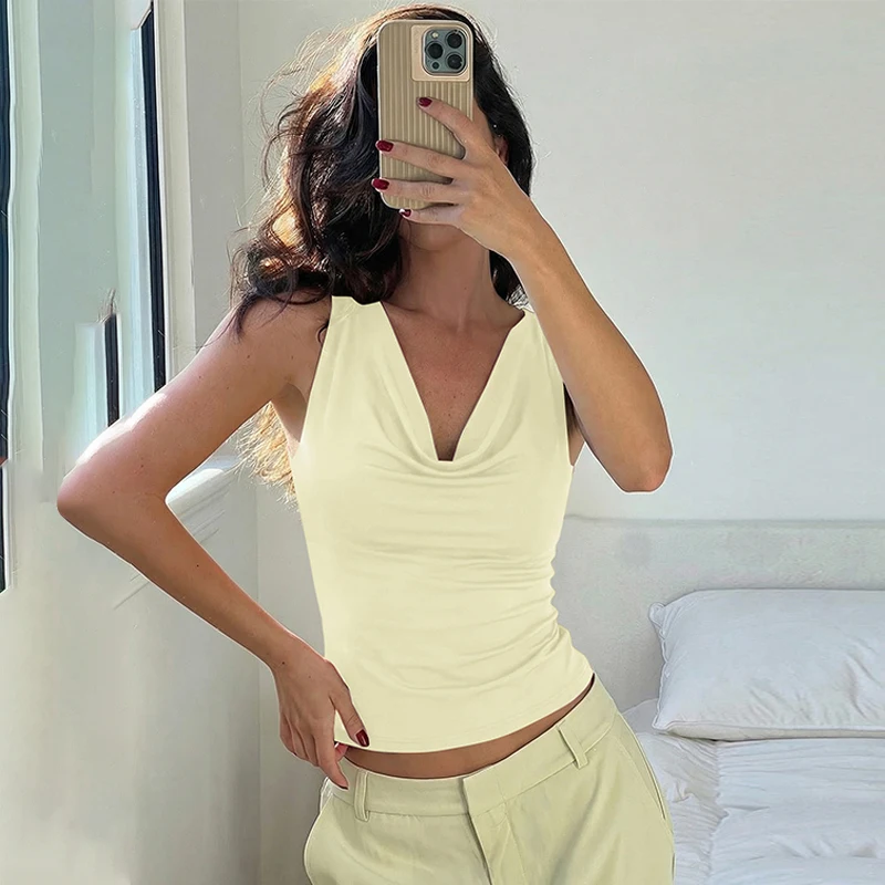 Hugcitar Swing-Kragen Einfarbiges Slip-Kleid Rückenfreies Schnür-Top Sexy Schlankes Crop-Top Frühling Sommer Damen Neue Mode Outfit Urlaub Club – Detail 15