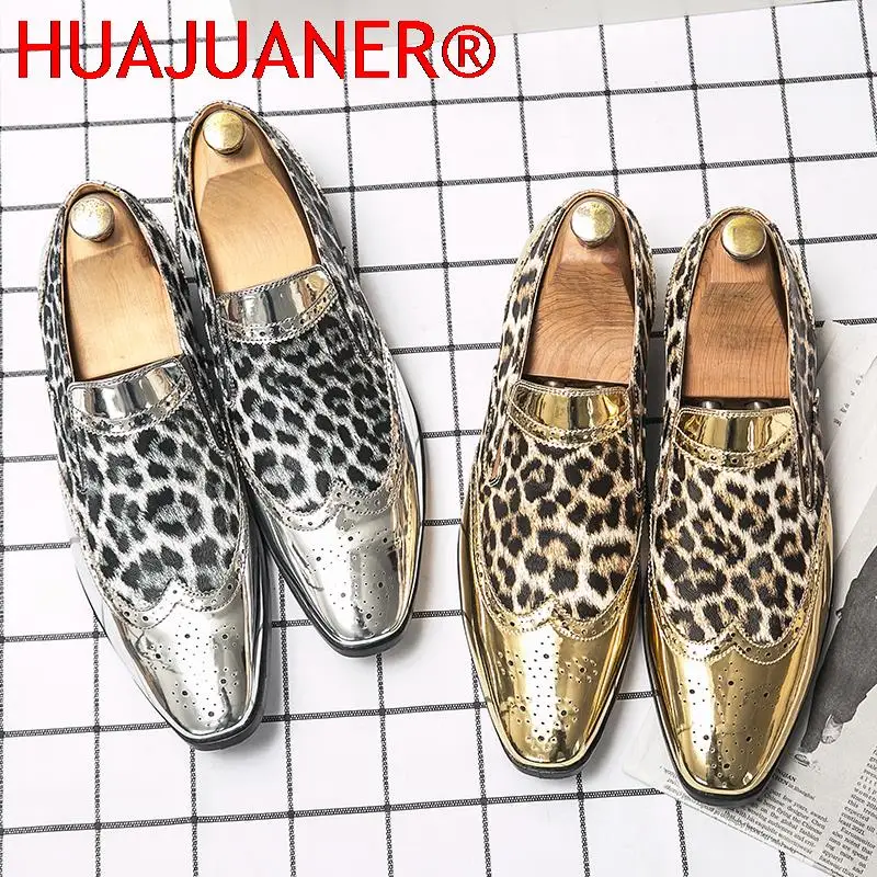 

Модные классические лоферы, мужские золотистые, серебряные мужские туфли, повседневная обувь с леопардовым принтом, мужские оксфорды, деловые свадебные мокасины, формальные