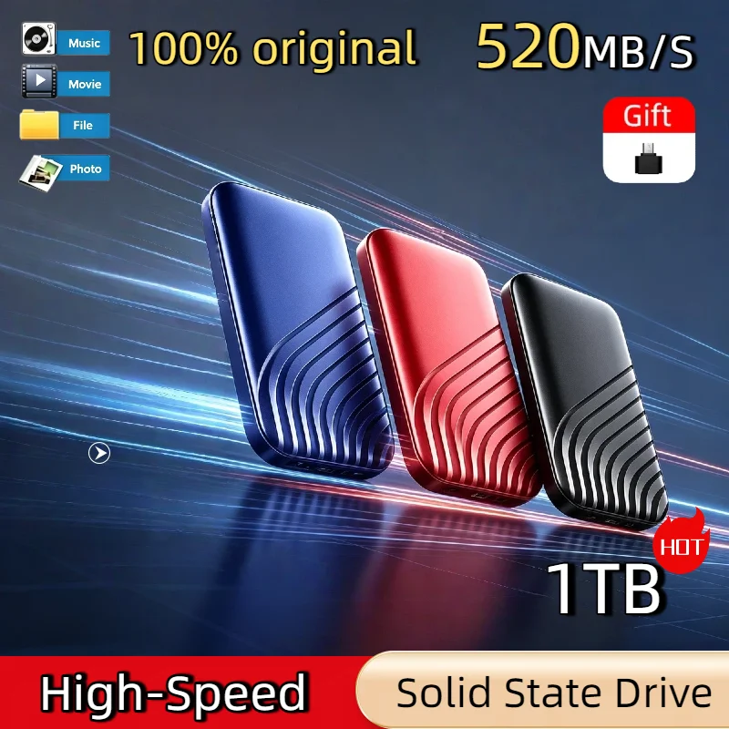 Hard Disk Authentic 2TB Portable External SSD USB 3.1 Type C Quick Backup Solid State Drive for Mac Laptop PC Phone Pro Max 4K